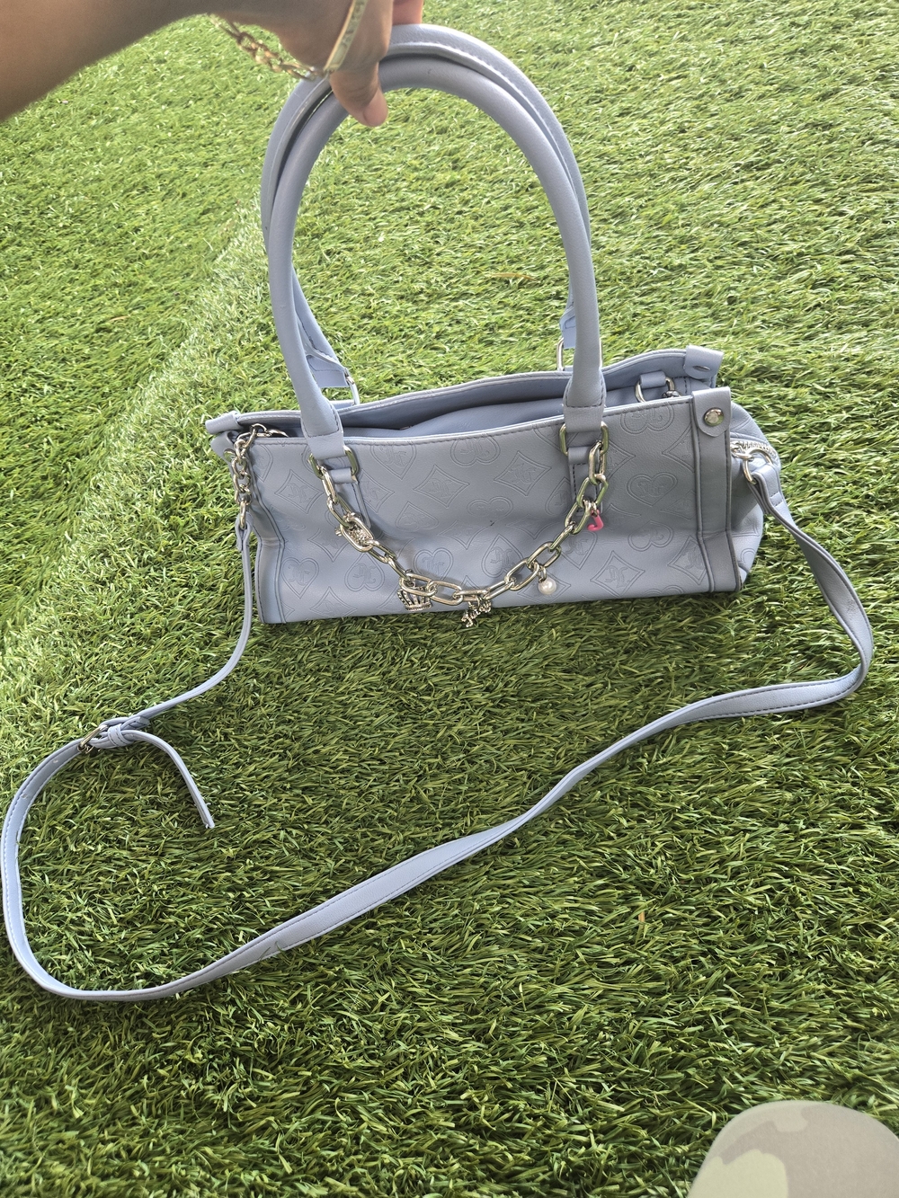 Juicy Couture Light Blue Top-Handle Crossbody Bag with Chain Charm